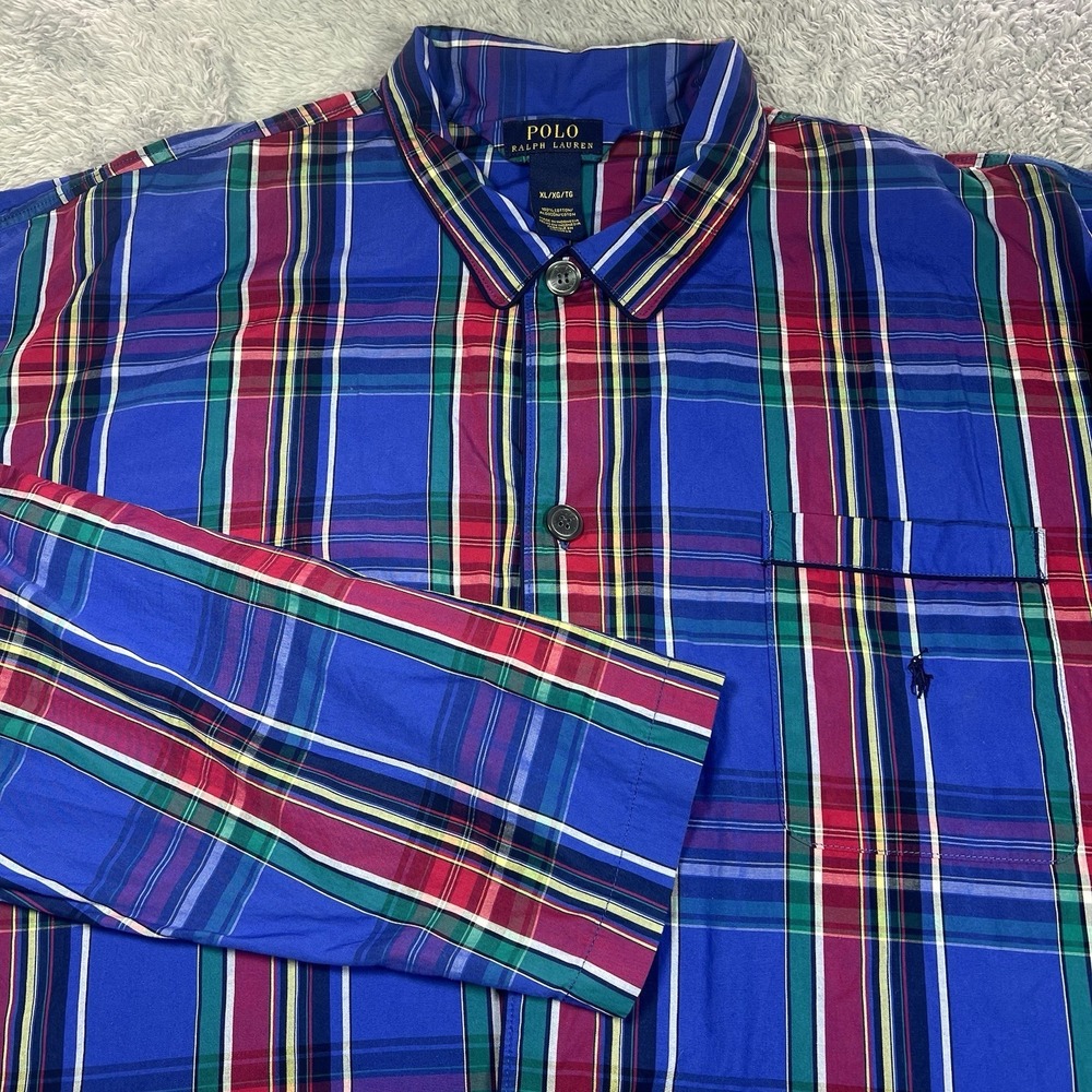 Polo Ralph Lauren Sleepwear Multicolor Plaid Button Up Cotton Shirt Mens Sz XL